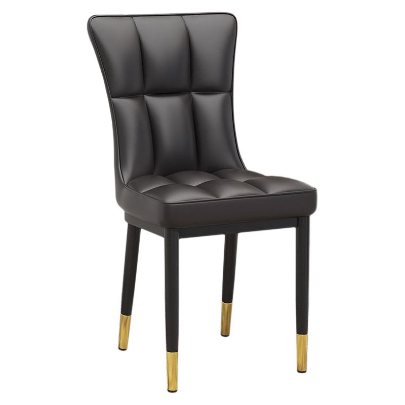 Glam Leather Dining Chair Parsons Chair with Steel Legs in Matte Finish for Home