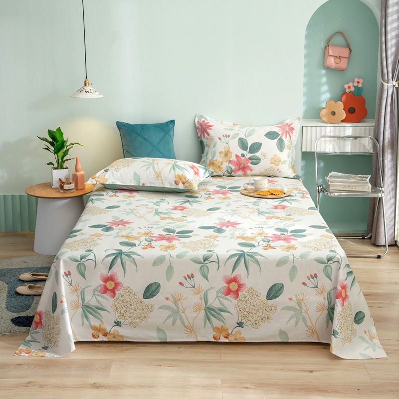 Fashionable Bed Sheet Floral Pattern Non-Pilling Breathable Cotton Sheet