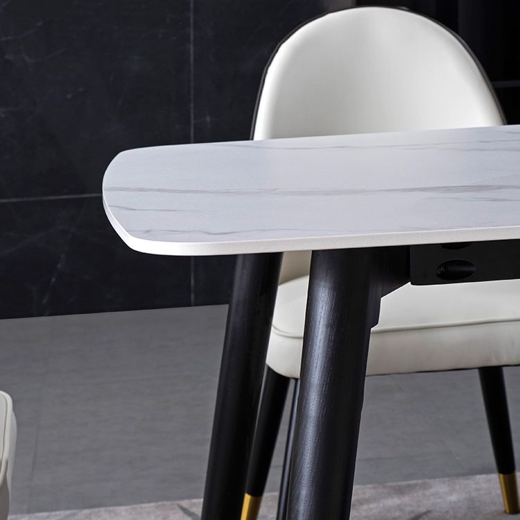 Contemporary Dining Set 1/2/5/7 Pcs White Stone Top Table with Faux Leather Chairs