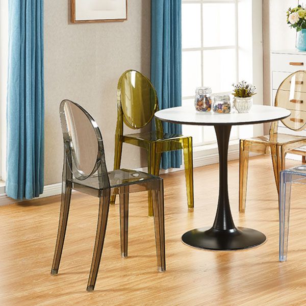 Silla lateral de plástico moderna con acabado mate, silla de comedor con respaldo abierto