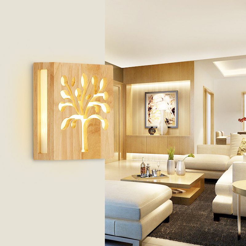 Creative Nordic Wall Sconce Chinese Wooden Acrylic Shade Wall Lamp for Bedside Corridor