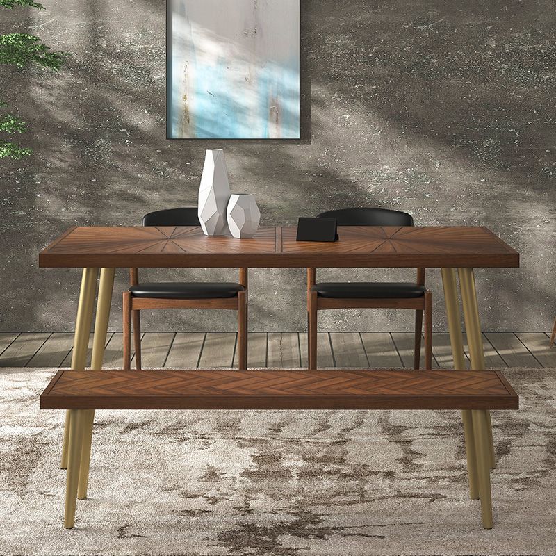 Luxury Rectangle Dining Table Solid Wood Dining Table with Iron Legs