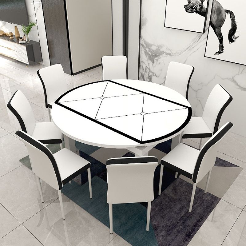 Modern Extendable Round Glass Top Dining Table with Solid Wood Legs