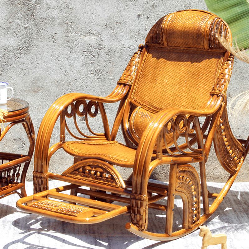 Traditional Rocking Chair Rattan Frame Solid Color Spindle Backrest Indoor Rocking Chair