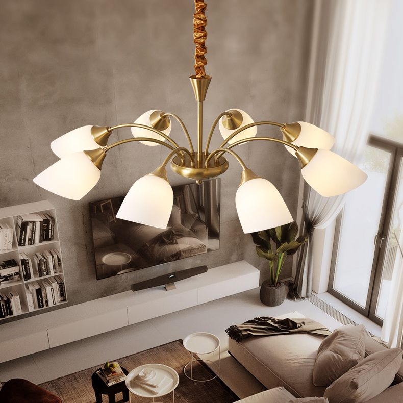 Bell Chandelier Lighting Fixtures American Style Multi-Head Suspension Light with White Glass Shade