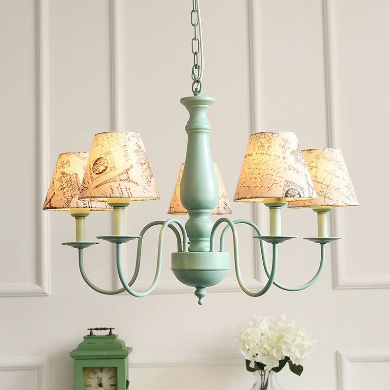 Modern Style Green Ceiling Chandelier Swooping Arm Metal 5-Lights Pendant Lighting Fixtures