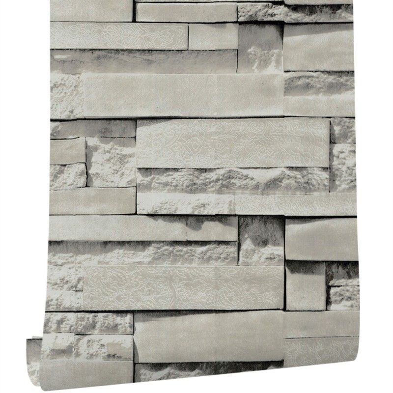 Farmhouse Whitewash Brick Wallpaper Grey House Interior Adhesive Wall Art, 19.5' x 17.5"