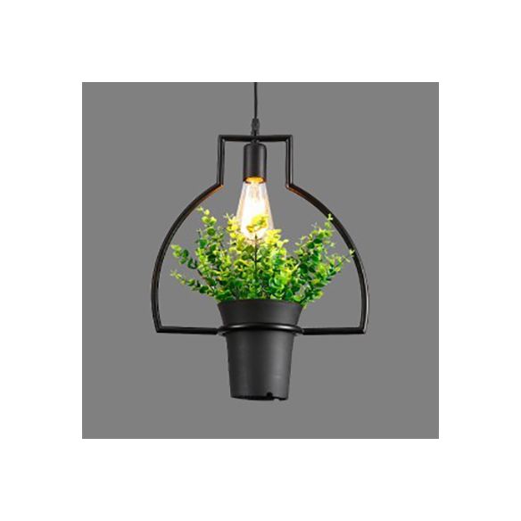 1 Light Planter and Frame Hanging Light Industrial Style Black Finish Metal Pendant Lamp for Balcony
