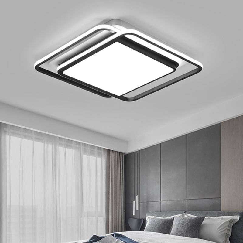 Square Shaped Flushmount Lighting Modern Aluminum Bedroom LED Ceiling Flush Light in Black