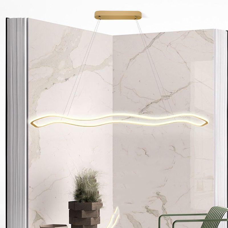 Nordic Modern Metal Chandelier Lamp Linear Gold Island Pendant for Dining Room