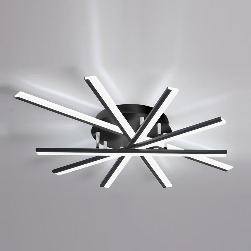 Line Shape LED Ceiling Lamp Modern Iron Flush Mount for Study Bedroom