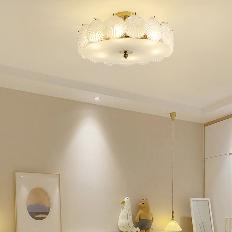 Semi Mount Lighting Vintage Drum Glass Semi Flush Light Fixture