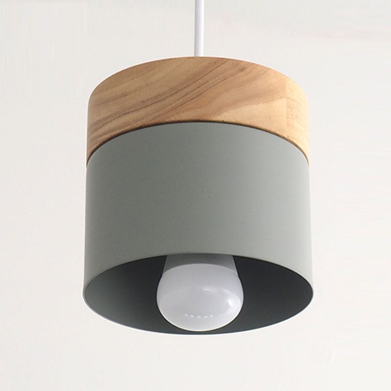 1 Light Cylindrical Hanging Pendant Modern Macaron Style Metal Hanging Lighting