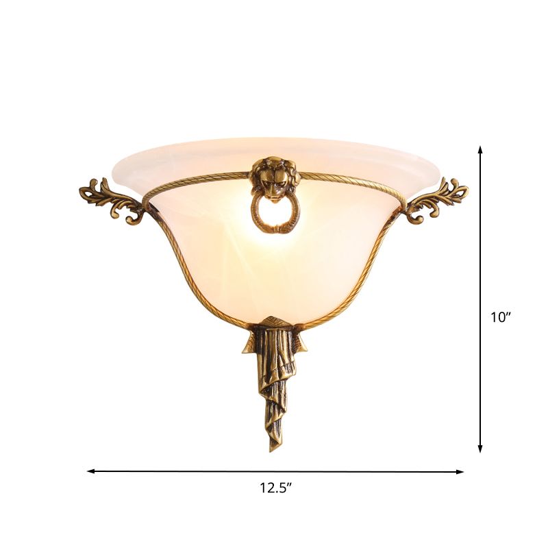 Traditional Trumpet Sconce Opal Glass 1 Bulb Wall Mounted Light Fixture in Brass for Stairway