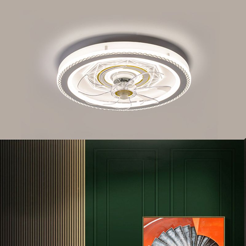Weißer Kreis LED Deckenventilator Leichte stilvolle nordische Acryl -Halbflush -Halterung für Schlafzimmer