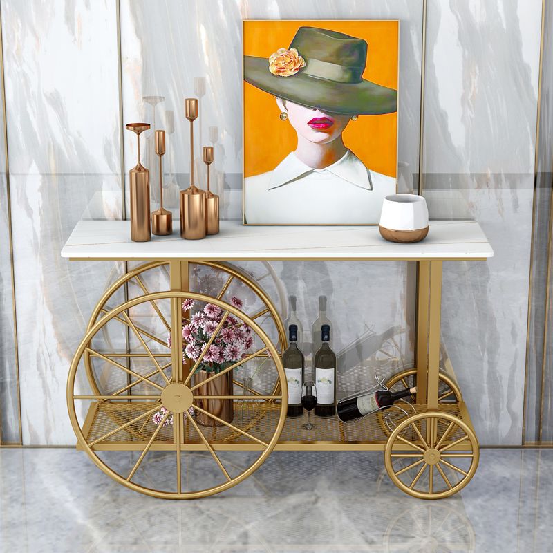 Contemporary Iron Console Sofa Table Rectangle Marble Accent Table with Shelf for Hall