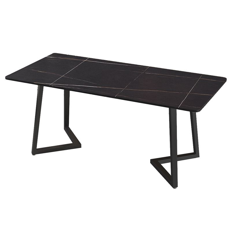 Modern Rectangle Stone Table for Restaurant Balck Metal Pedestal Dining Table