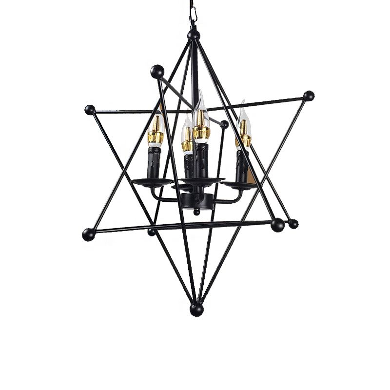 4-LIGHT METAL PROSIBLE CHANDELIER INDUSTRIAL BLAQUE BANDE SALON PENDANT PRENDANT AVEC CAGE