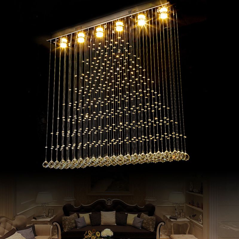 Crystal Ball Cascade Flush Ceiling Light Contemporary 6 Lights Flush Mount Lighting in Nickel