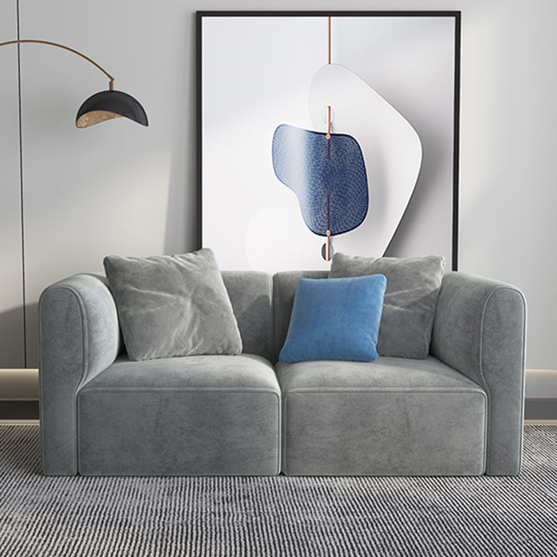 Gray Velvet Sofa with Chaise 68.9 " D Square Arm Sofa with Pillows