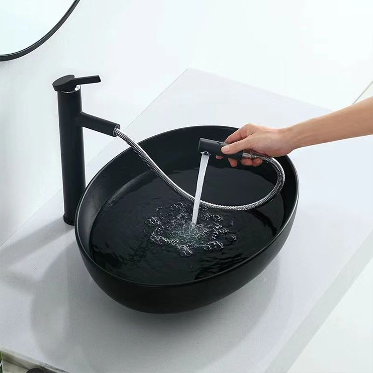 Modern Vessel Bathroom Sink Oval Porcelain with Pop-Up Drain Vessel