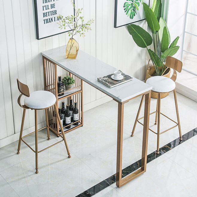 Industrial Rectangle Bar Height Pub Table with Storage Marble Bistro Bar Table