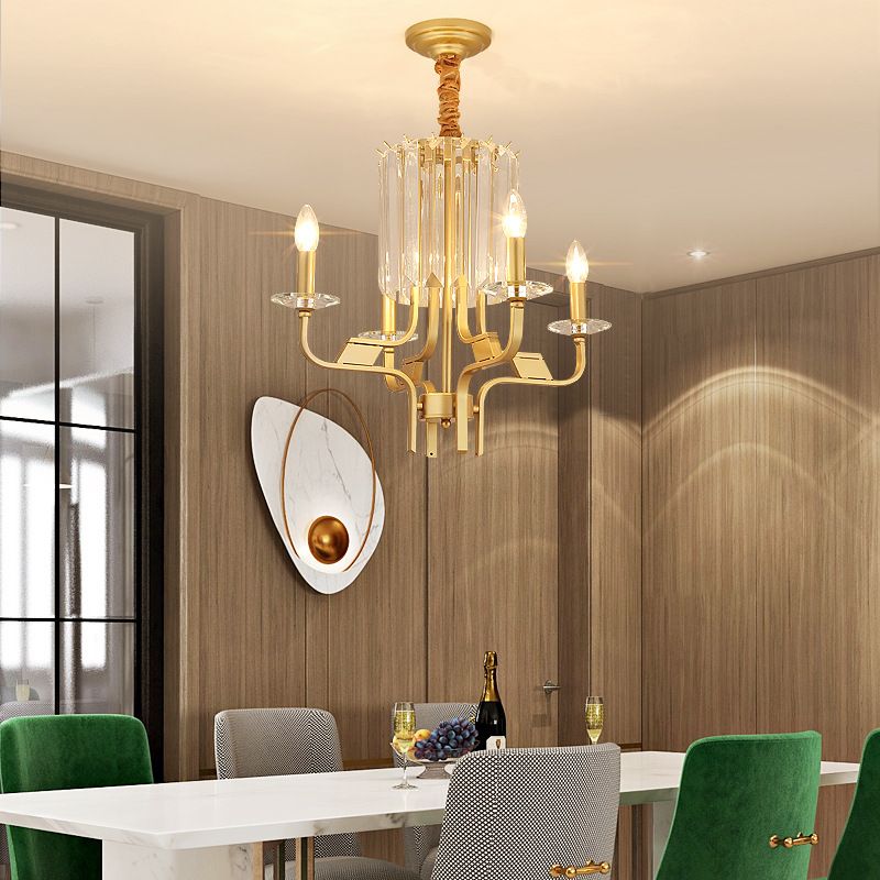 4/6/8 LUMIÈRES en laiton plafonnier plafonnier vintage Metallic Bare Bulbe suspendu lampe de lustre avec déco Crystal Deco