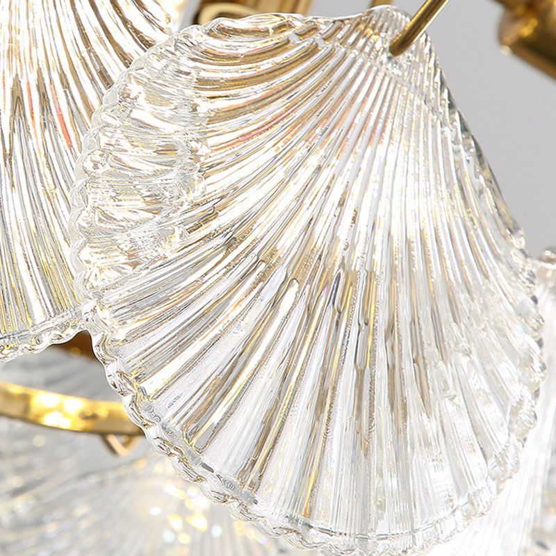 Modern Metal Ceiling Lamp Shell Shape Island Light with Glass Shade for Living Room