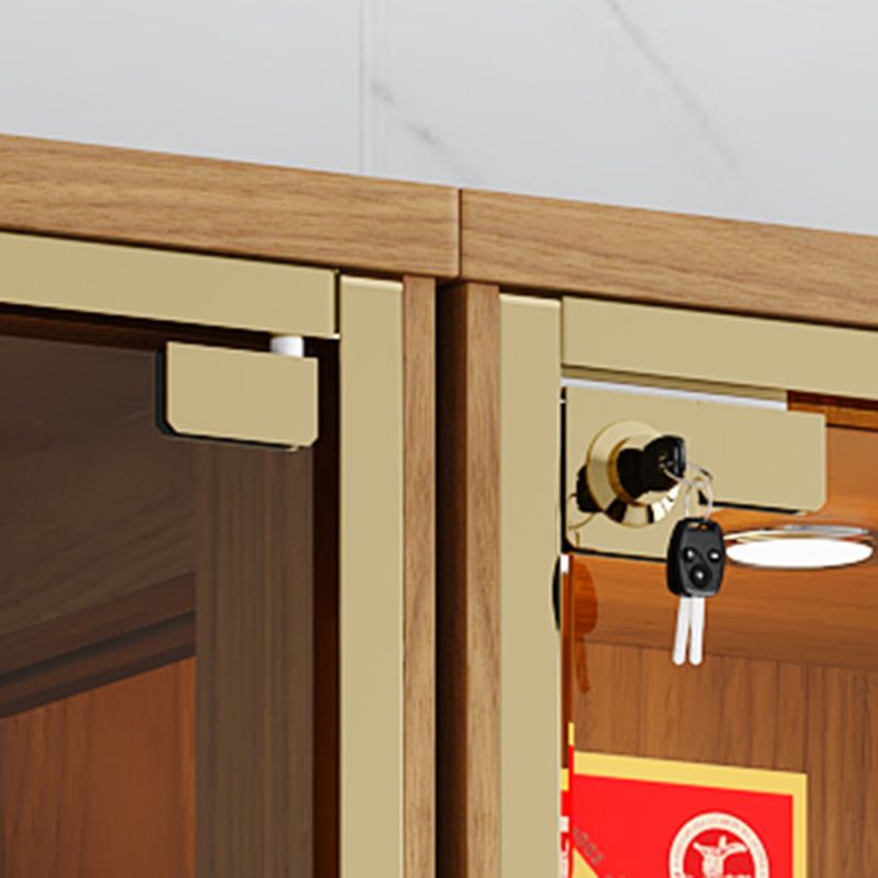 Glam Display Stand Black/Walnut Finish Display Cabinet with Glass Locking Doors