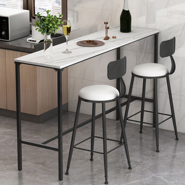 Indoor Marble Trestle Cocktail Bar Table Modern White Footrest Pub Height Dining Table