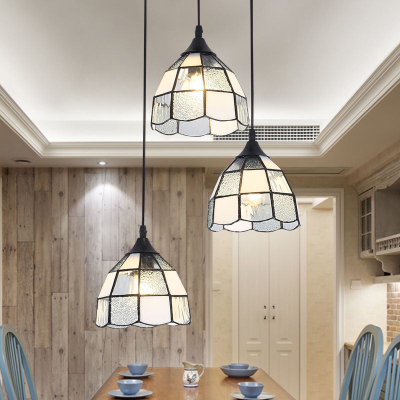 Tiffany-Style Bell Multi Ceiling Lamp 3 Bulbs Handcrafted Glass Suspension Light Fixture