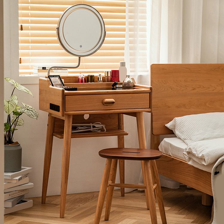 Minimalism Solid Wood Makeup Table Vanity Stool with Drawers and Mirror