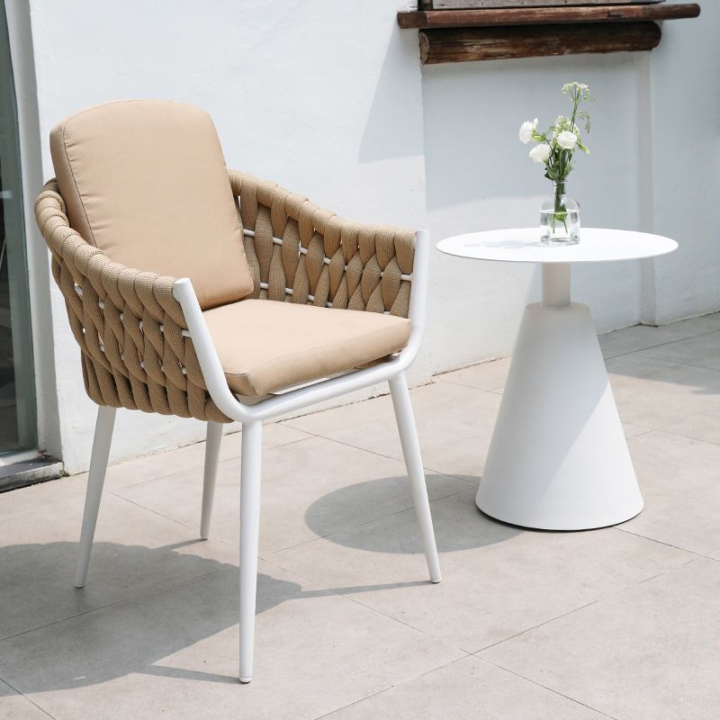 Tropical Faux Rattan Outdoor Chair with Removable Cushion and Arm