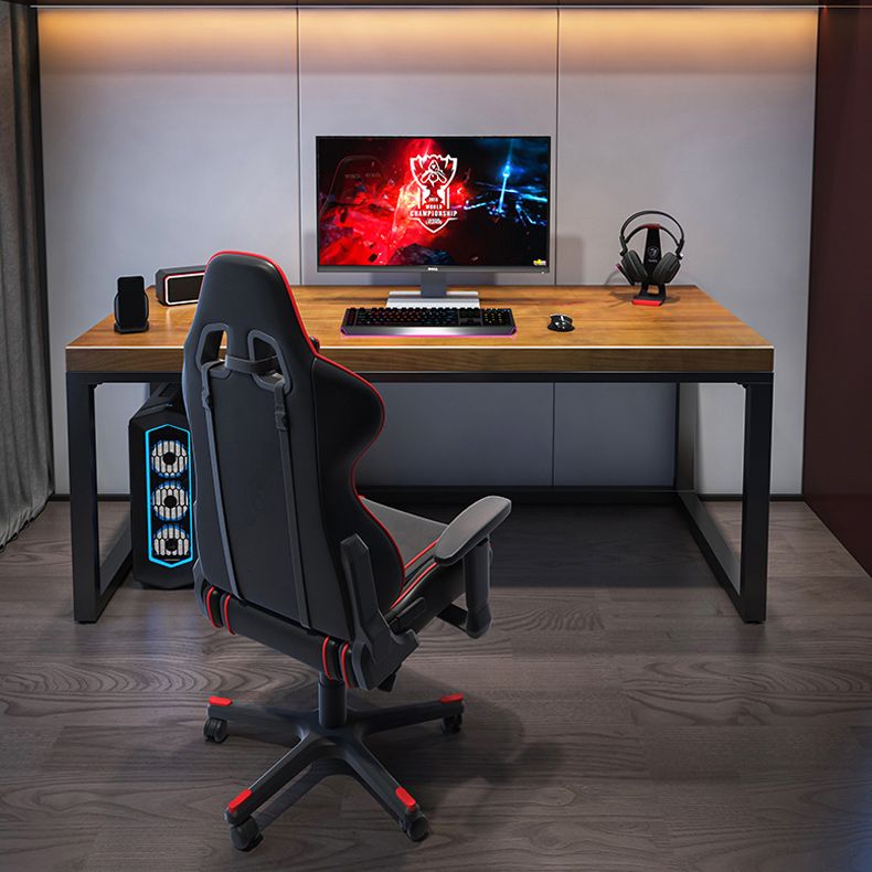 Solid Wood Rectangular Writing Desk Industrial Gaming Desk with Metal Legs