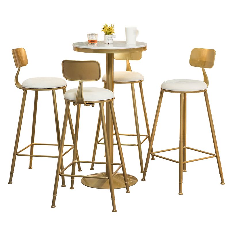 Glam Faux Marble Bistro Table Indoor Gold Steel Bar Dining Table with Single Pedestal