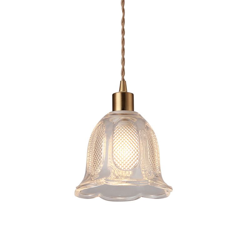 Modern Style Small Pendant Lamp Clear Glass Single-Bulb Bedside Pendulum Light in Brass