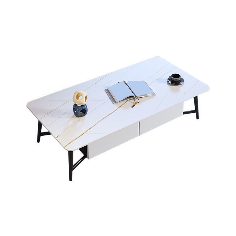 Modern Style Rock Slate Top White Gold/white/black Gold Metal Leg Coffee Table
