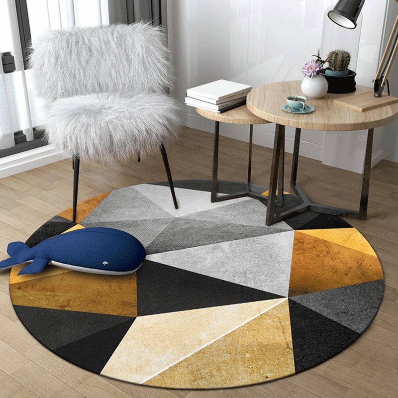 Modern Abstract Geometry Rug Multi Color Polyester Area Rug Easy Care Anti-Slip Carpet for Sitting Room