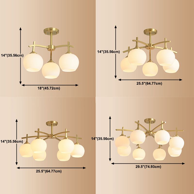 Nordic Messing Deckenleuchte Glasschatten Multi -Licht -Flush -Licht für Wohnzimmer