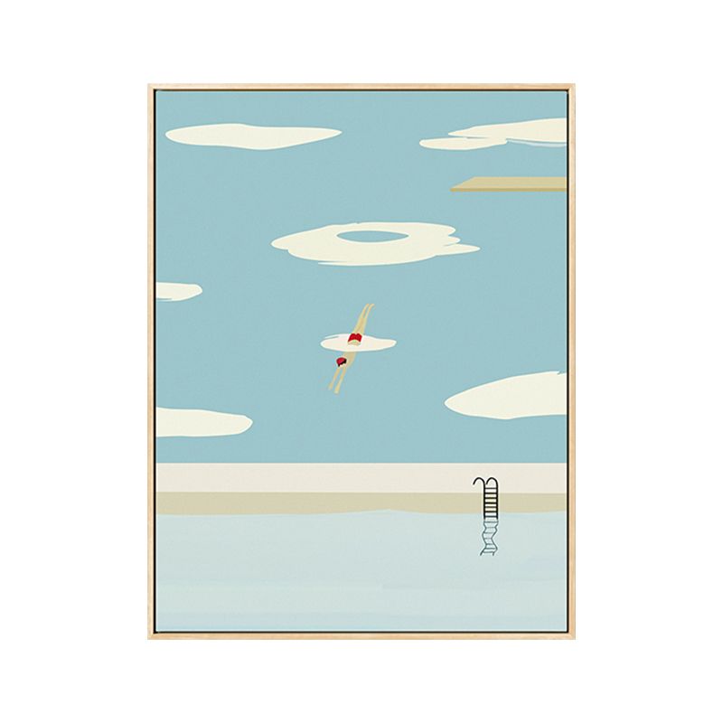 Pastel Swimming Pool Wall Art Sports Nordic Textured Canvas Print for Living Room