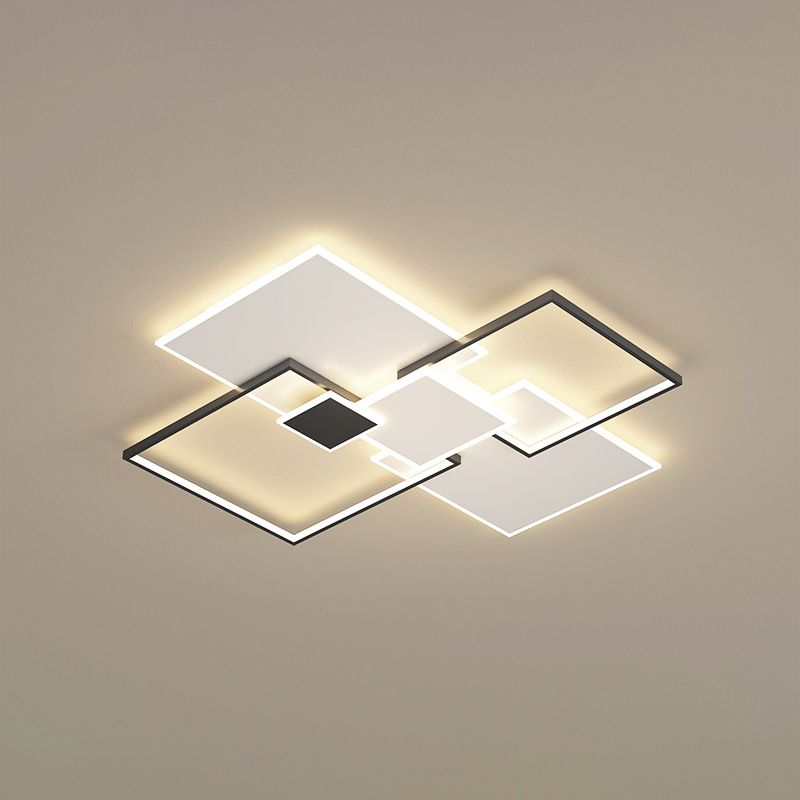 Lámpara de techo cuadrada, lámpara de techo LED de metal simple para dormitorio, montaje empotrado, color negro