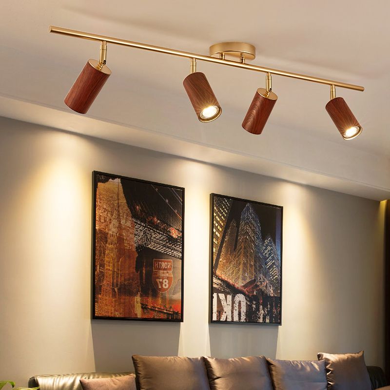 Modern Minimalist Track Lighting Fixtures New Chinese Walnut Color Household Living Room Bedroom Aisle Surface Mounted Spotlight