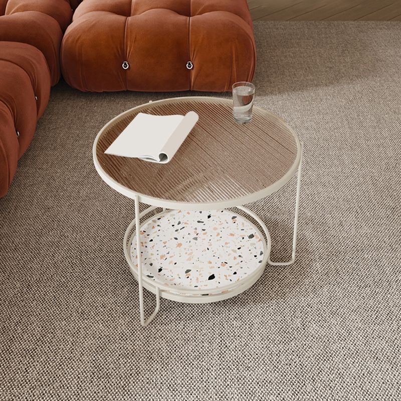 Round Minimalist Coffee Table Glass Top Steel Coffee Table for Living Room