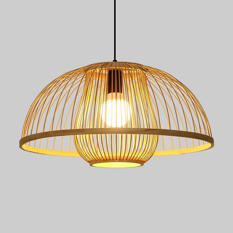 1 Light Bowl Hanging Light Fixtures Chinese Bamboo Ceiling Light for Restaurant