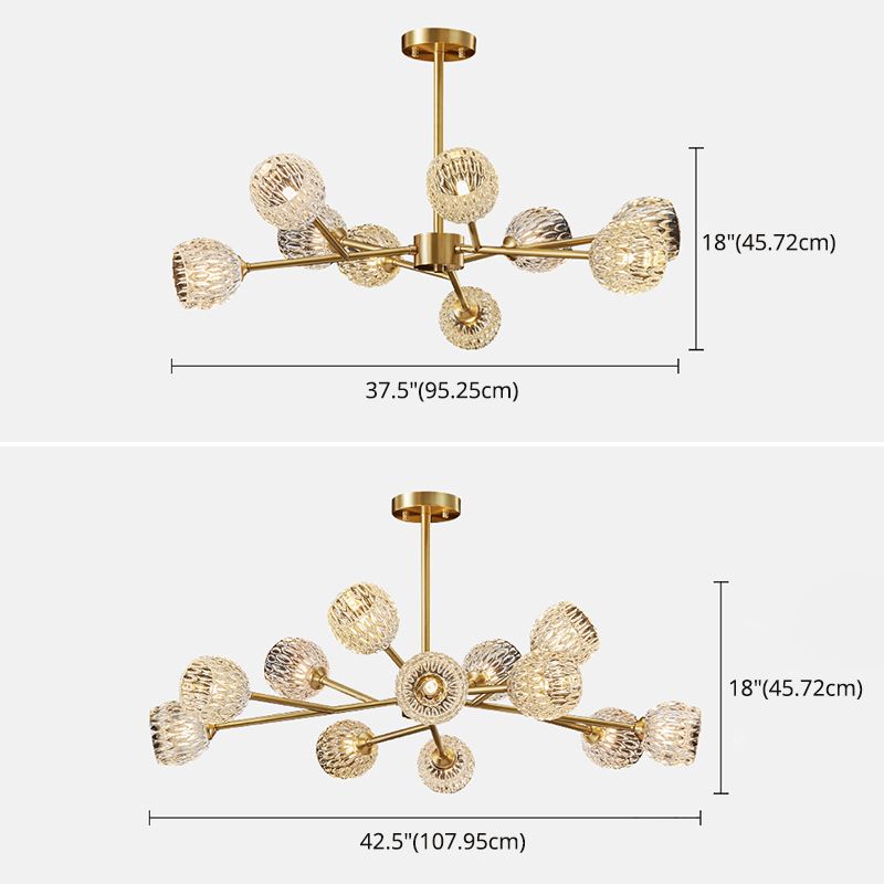 Alcance completo de la iluminación de cristal de cobre Candelera molecular de estilo moderno para sala de estar