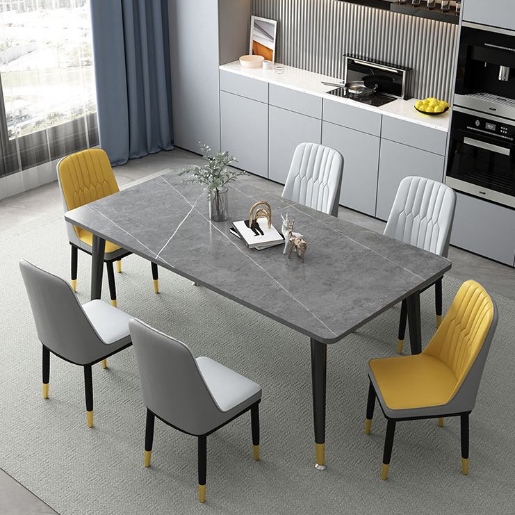 Mesa de comedor de piedra sinterizada simple Mesa de comedor de forma rectangular con 4 patas base