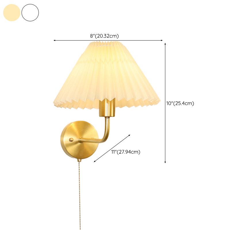 White Fabric Shaded Lighting Contemporary Golden Wall Light for Room