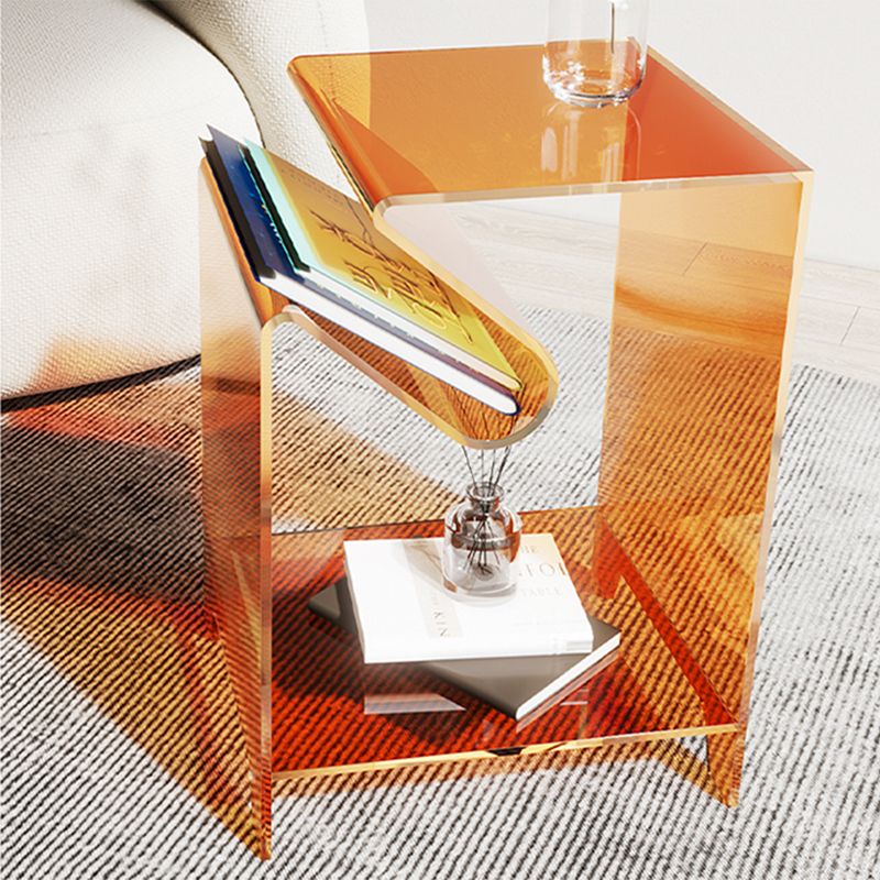 Modernistic Sofa Side Accent Table Plastic 4 Legs Double Tier Rectangular