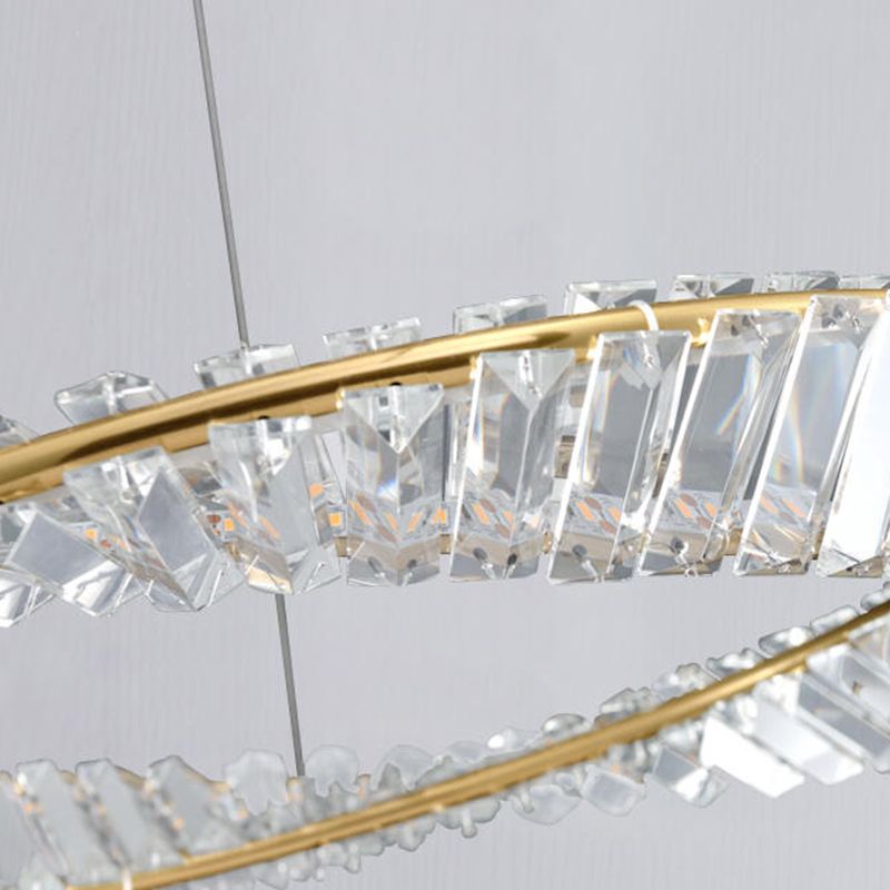 Modern Simple LED Hanging Pendant Light Crystal Circular Chandelier for Living Room