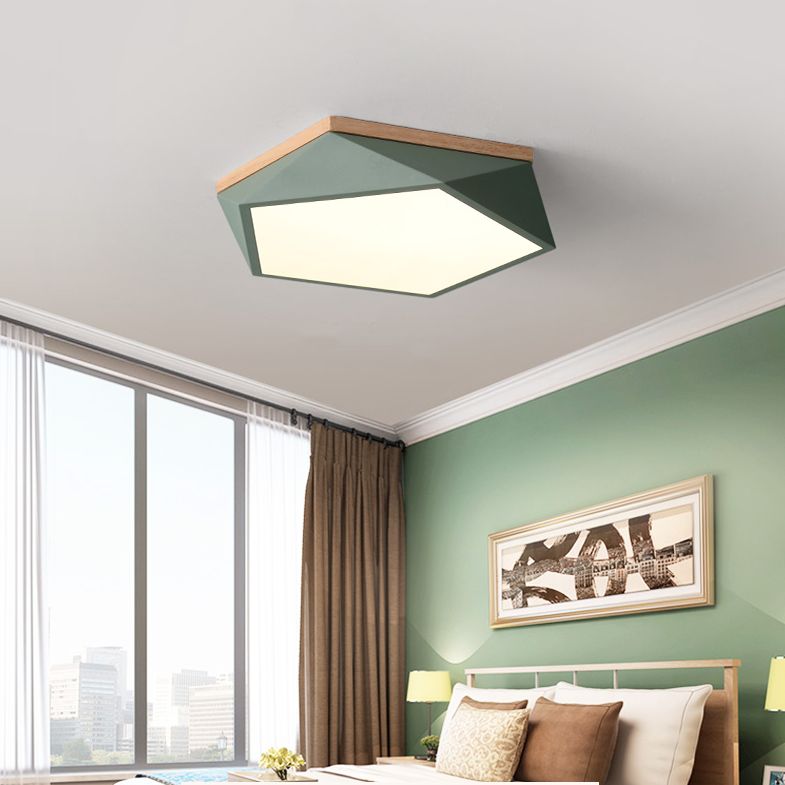 Plafonnier à LED géométrique en bois de style minimaliste moderne avec encastrement en fer forgé macaron avec abat - jour en acrylique